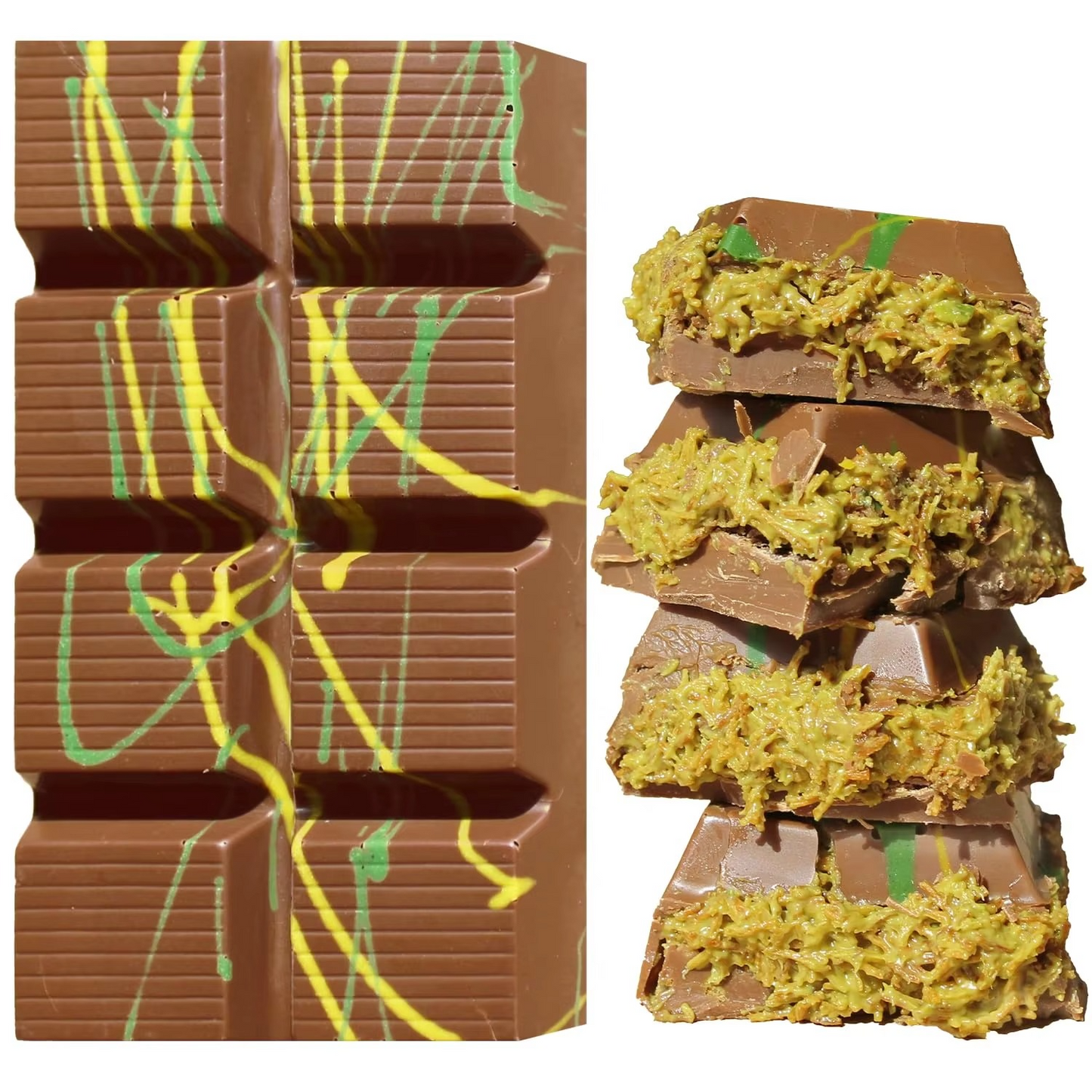 Viral Dubai Kunafa Pistachio Chocolate, Milk Chocolate bar Filled with Pistachio Cream