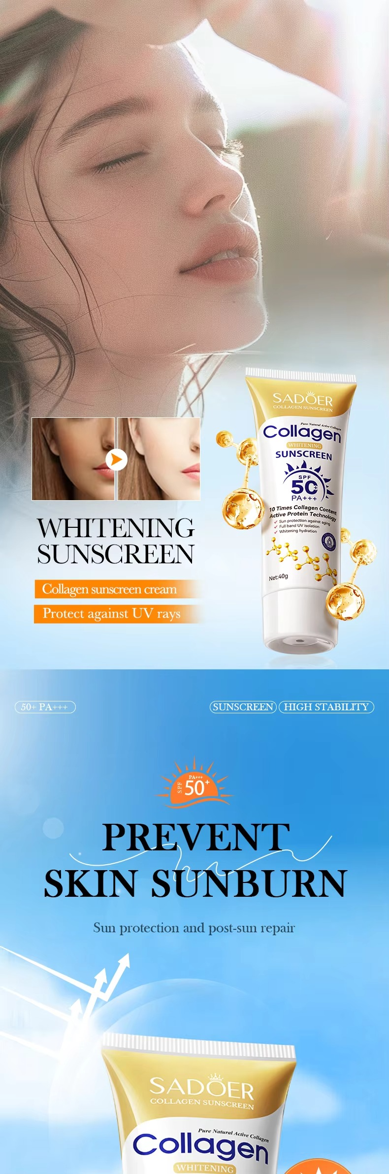 SADOER Collagen SPF50 Sunblock Sunscreen Cream