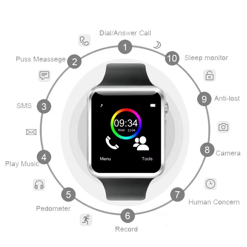 A1 SIM Card Sports Smart Watch For Android Phones