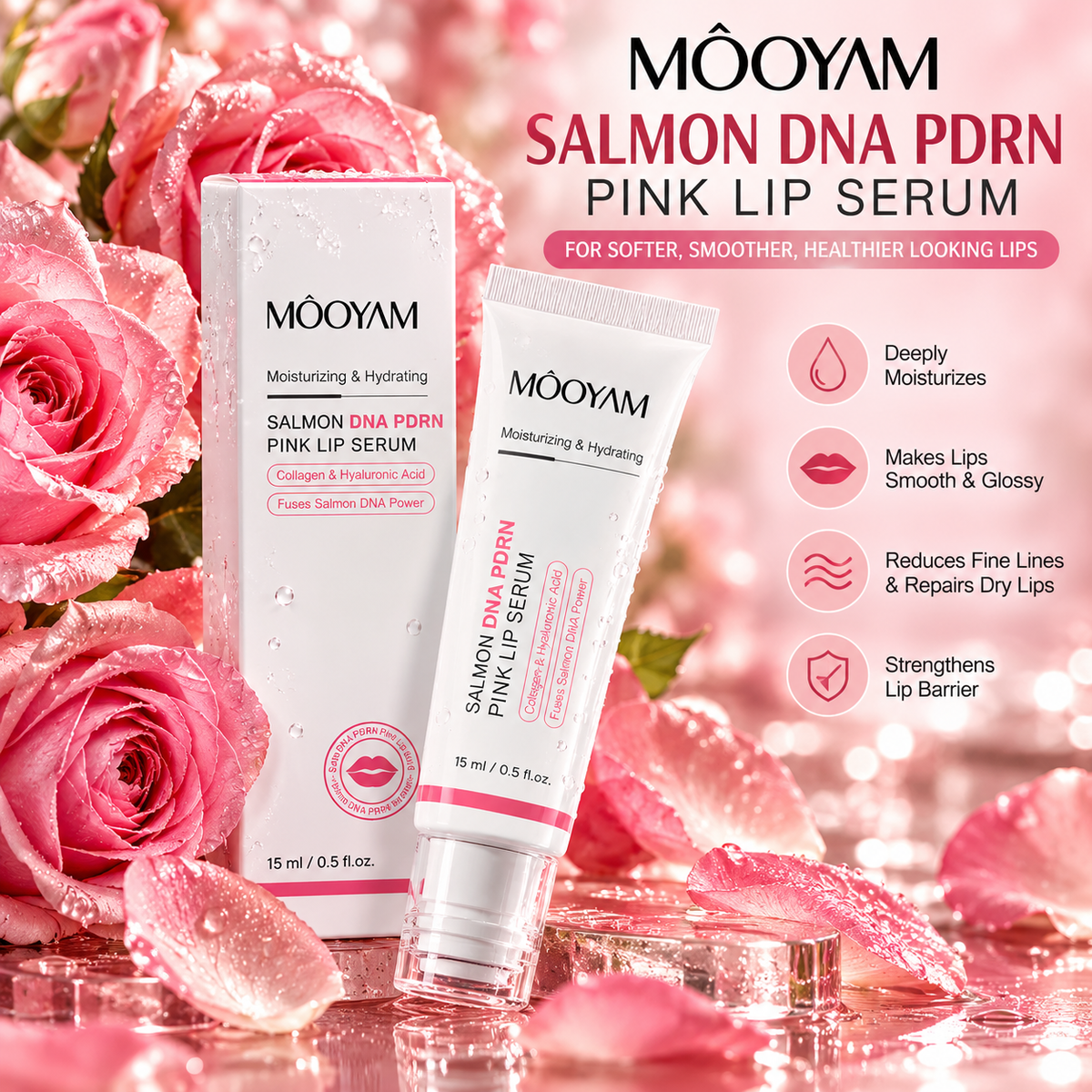 Mooyam Salmon DNA PDRN Pink Lip Serum Exfoliating for Dark Lips (Buy 1 get 1 free)