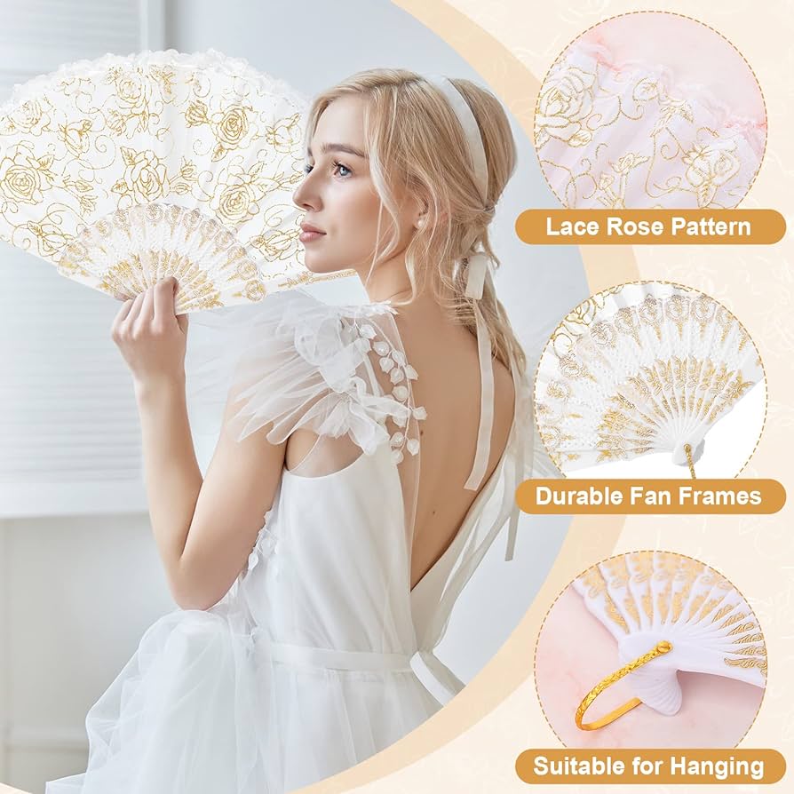 2pack Stylish Handheld Folding Lace Fan, cooling Hand fans for Weddings, Show Theater