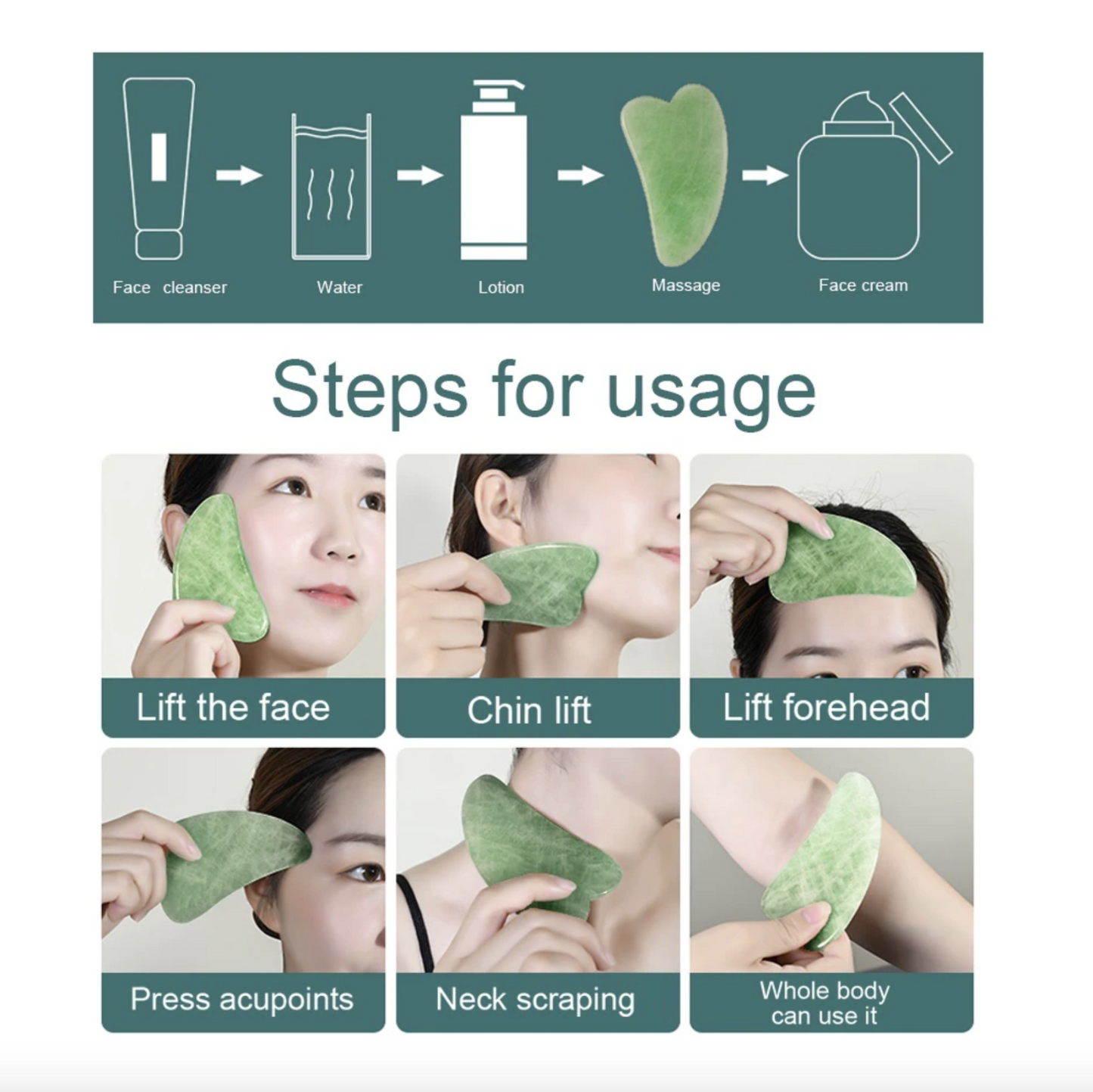 Jade Roller & Gua Sha Set Facial Beauty Tools, Face Roller Skin Massager for Face, Neck and Eye