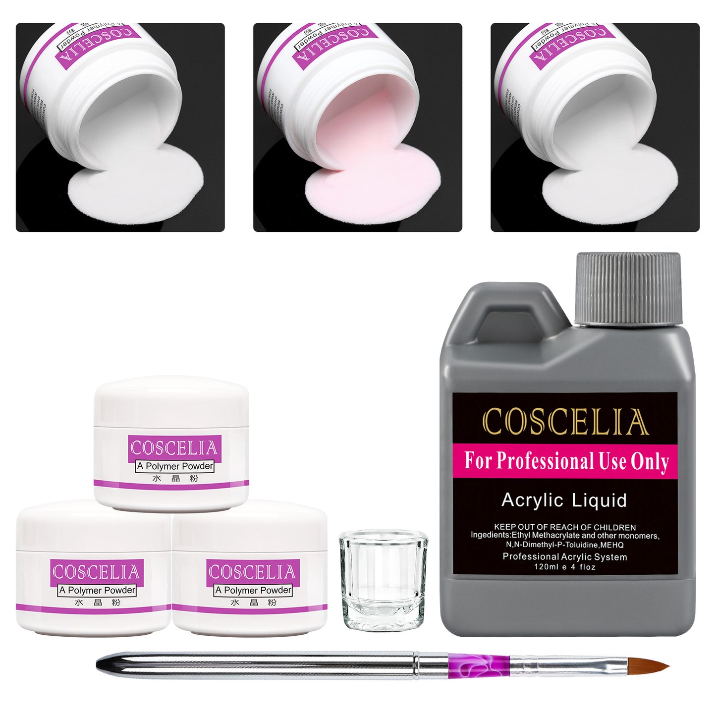 Acrylic Nail Kit With 120ml Nail Liquid Monomer 3 Colors Acrylic Powder Nail Art Pen