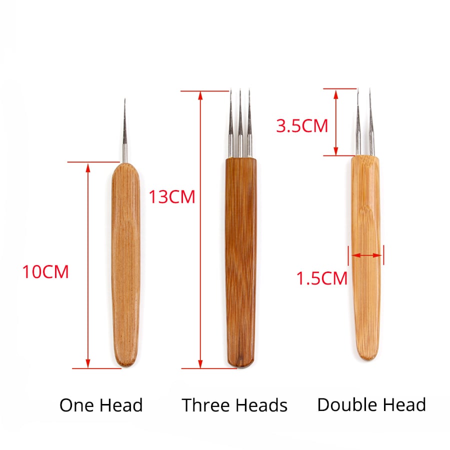 5 Pcs 0.5mm Dreadlocks Hooks single, double and triple hook, with 2 interlocking needles, silver and gold.