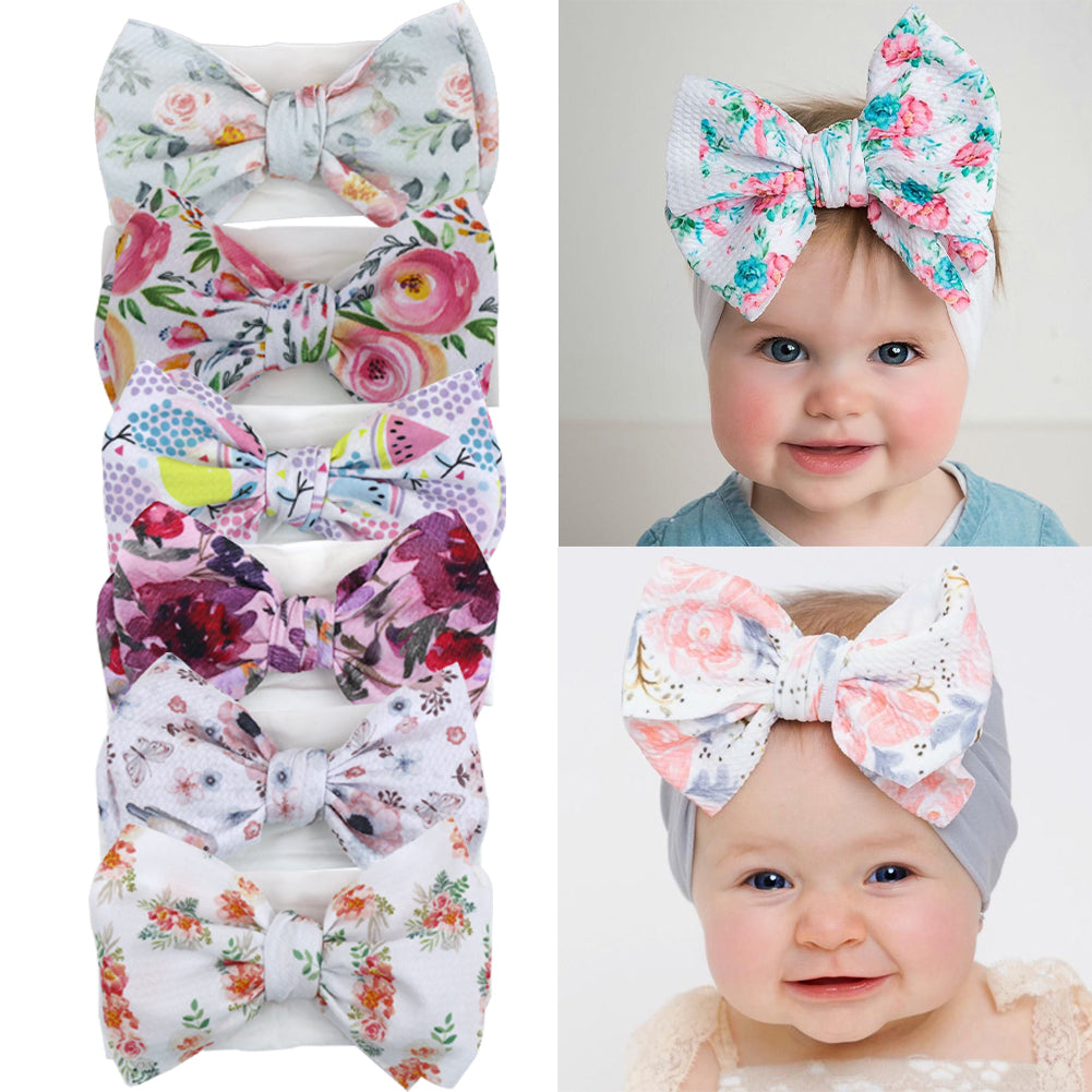 5pcs Elastic bows baby turban headwrap ,Soft colorful fabric BabyGirl headband