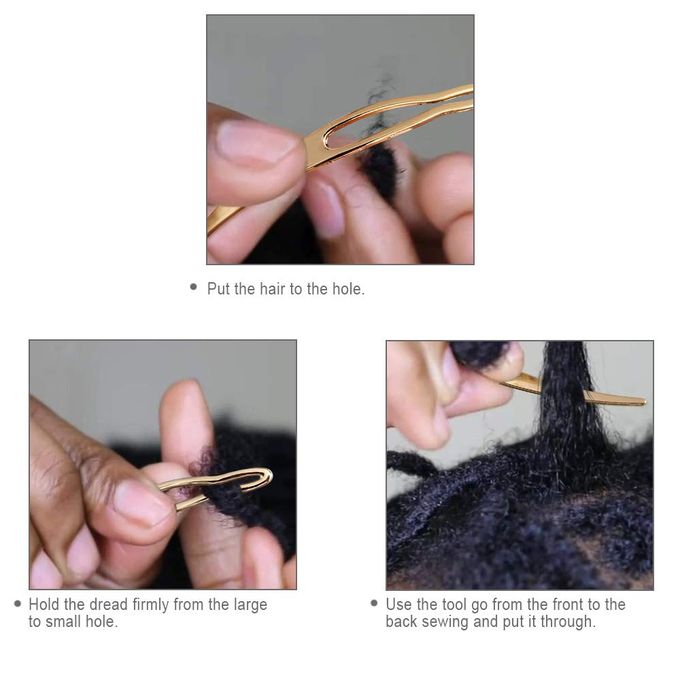 5 Pcs 0.5mm Dreadlocks Hooks single, double and triple hook, with 2 interlocking needles, silver and gold.