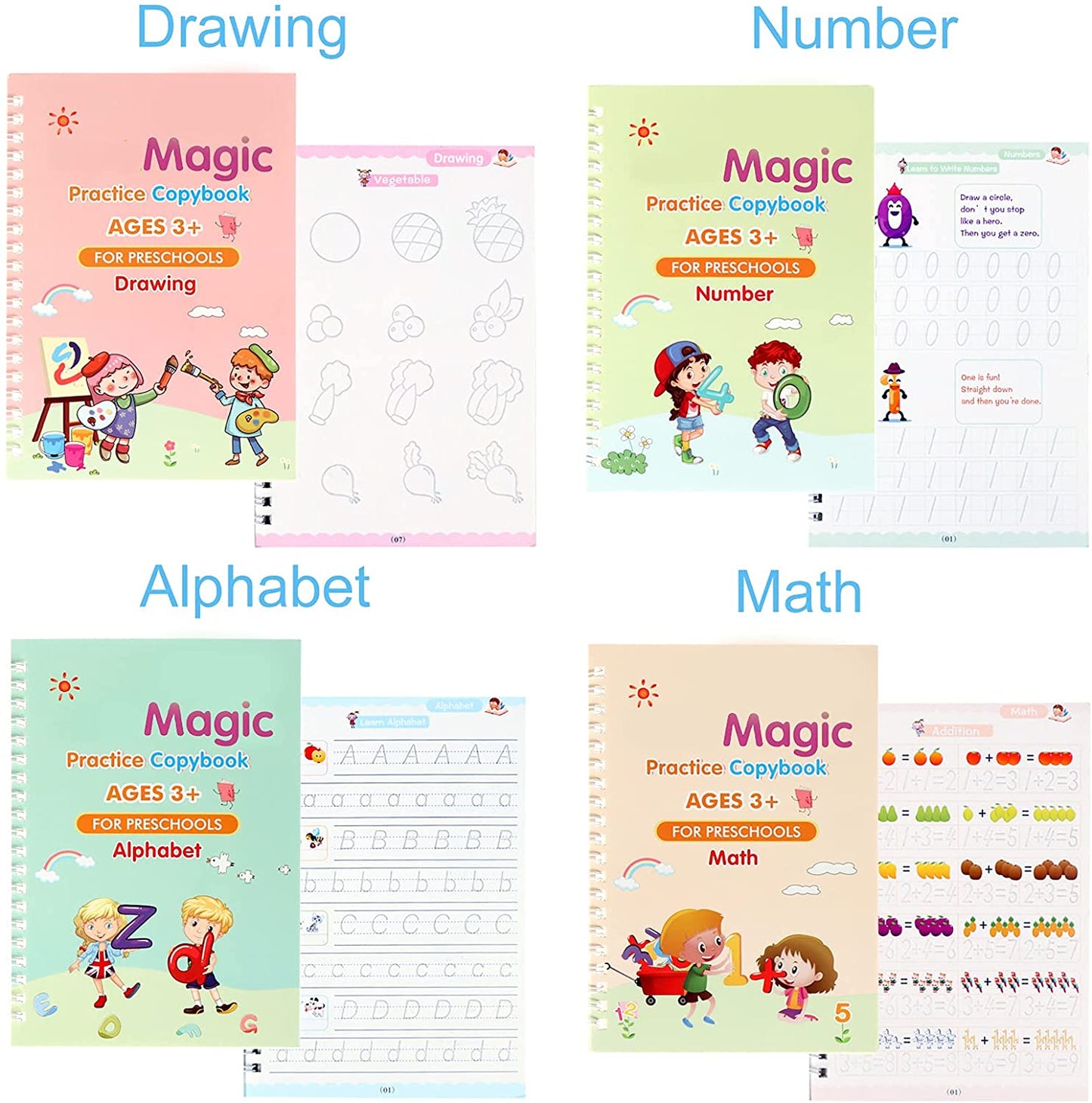Magic Practice Copybook for Kids, Reusable - Number & Letter Tracing Books, Drawing & Math Practice Books