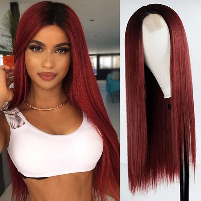 Long Straight Ombre Red Synthetic Wigs 30 inches