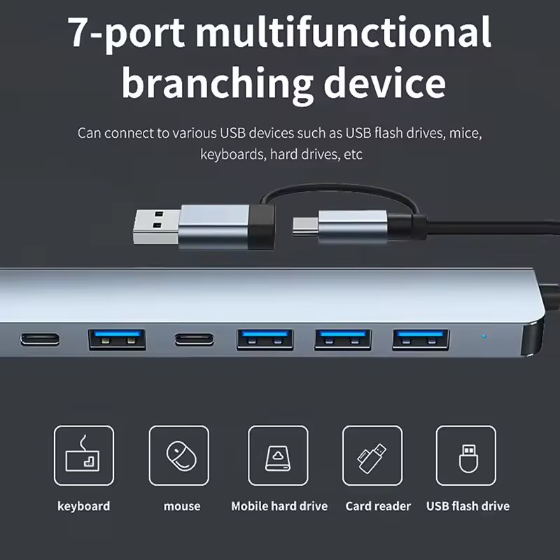 7 in 1 USB Splitter 2 in 1 USB A to Type C Hub 7 Port USB 3.0 with PD Expander USB Hubs For laptop PC Computer