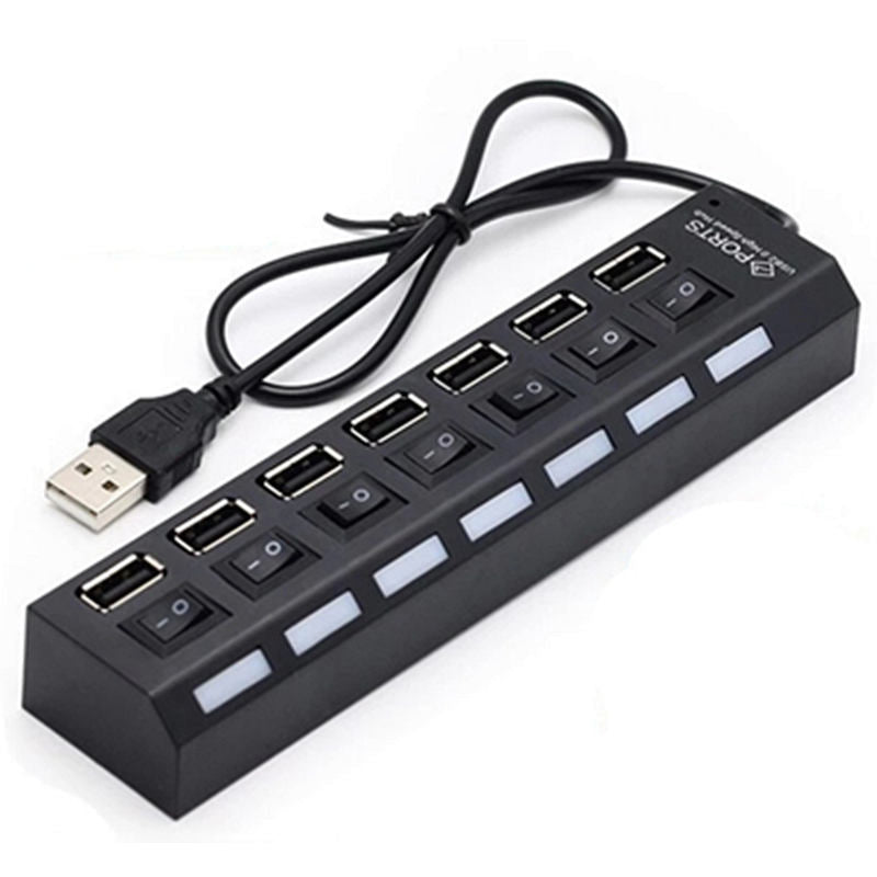 7 port USB HUB 2.0 Splitter Extender  Multiport Hab PC Accessories with Power Adapter for Computer