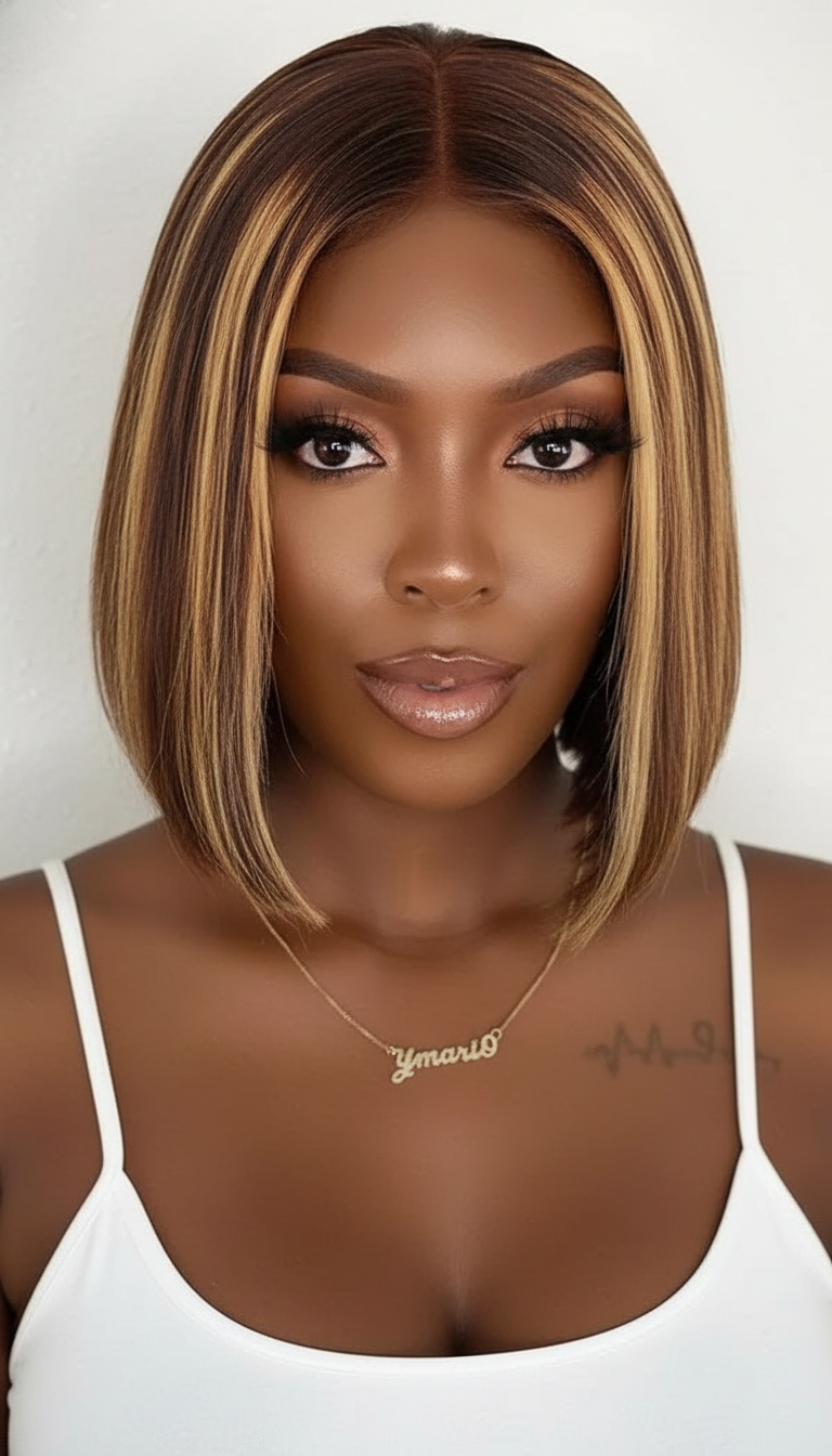 Heat Resistant Mid Split Tangle free Bob Wig  with a free wig Cap