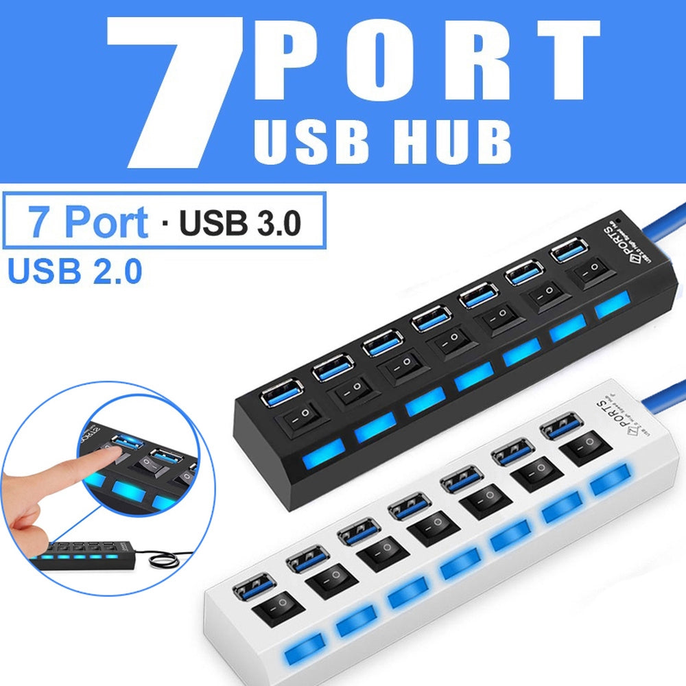 7 port USB HUB 2.0 Splitter Extender  Multiport Hab PC Accessories with Power Adapter for Computer