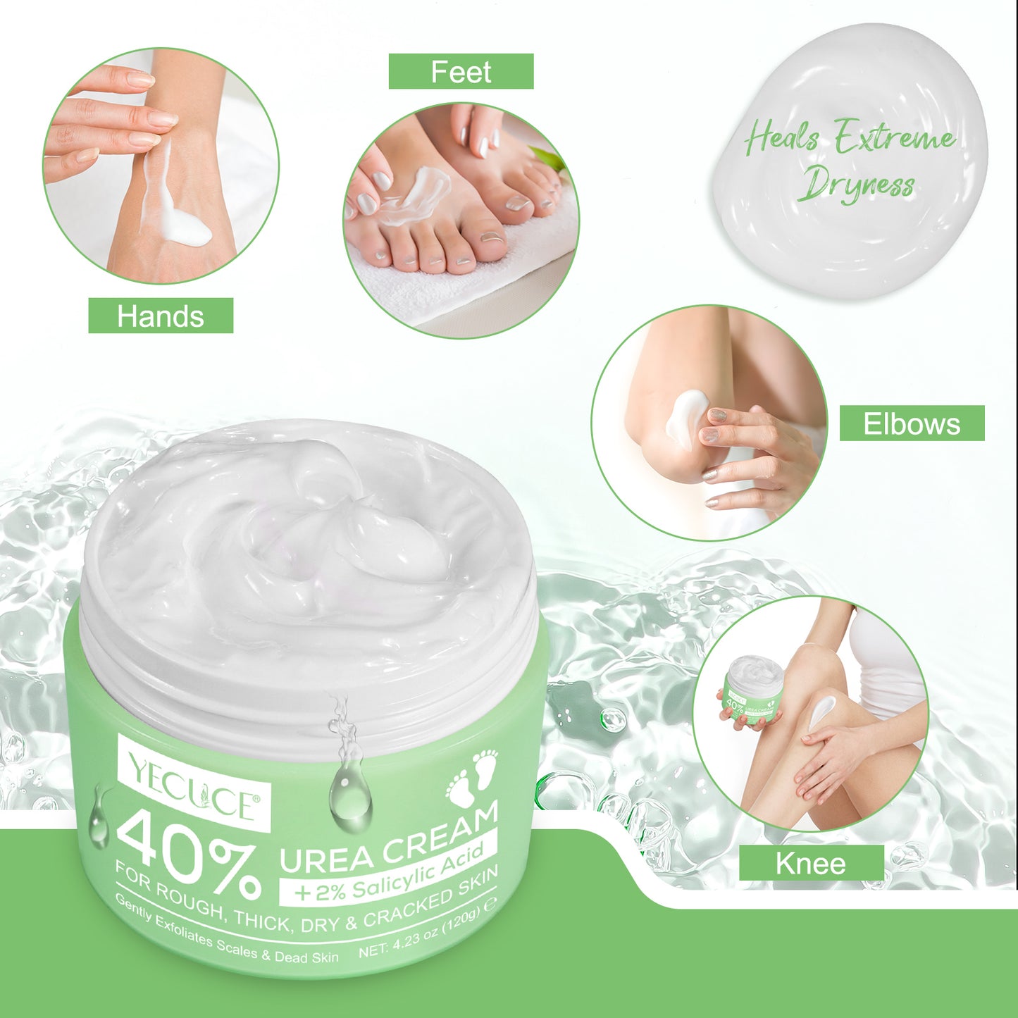 120g YECUCE 40% Urea Foot Cream, Soft Heels cream, Deeply Exfoliating and Moisturizes Rough Dry Cracked Feet and Hands with 40% Urea Cream 2% Salicylic Acid