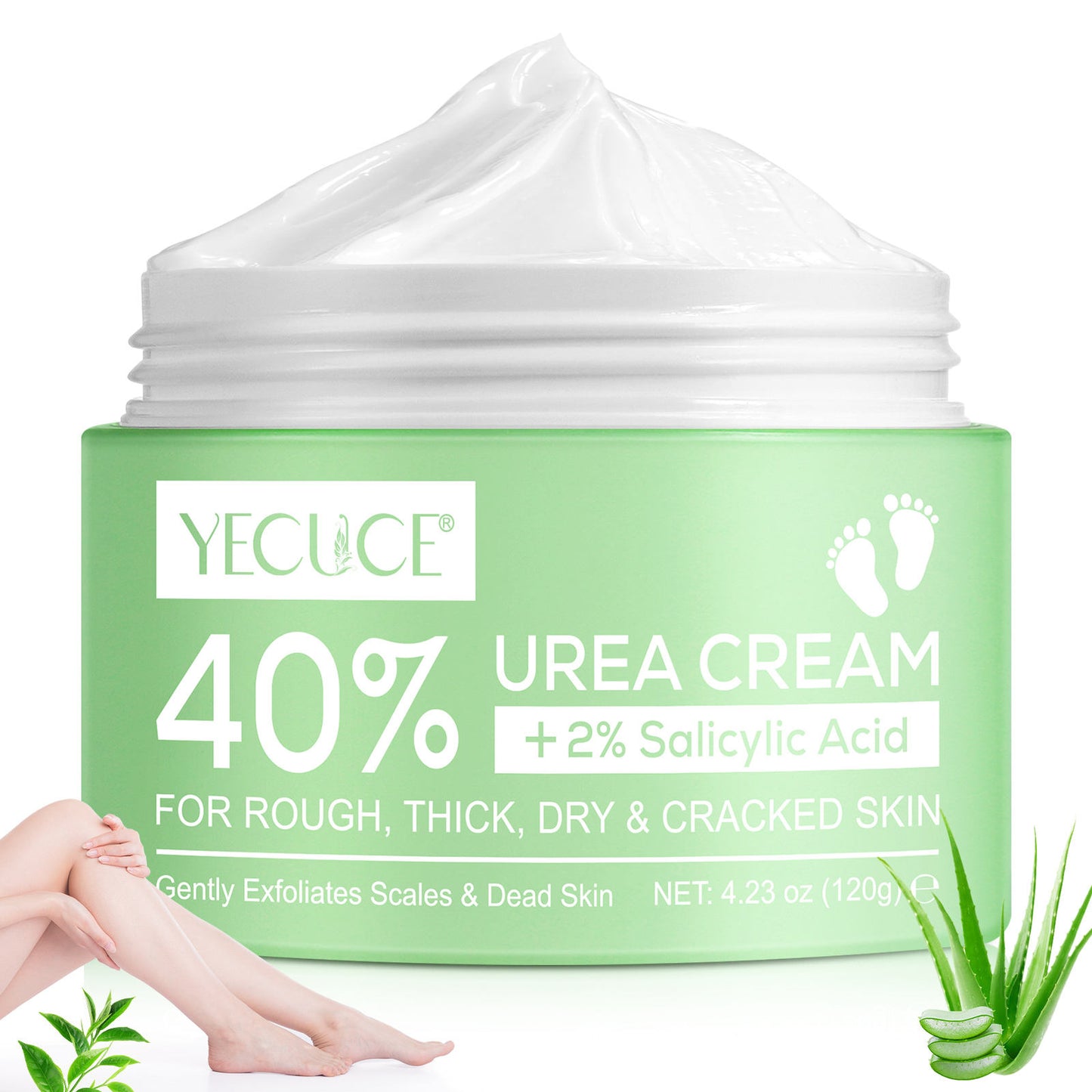 120g YECUCE 40% Urea Foot Cream, Soft Heels cream, Deeply Exfoliating and Moisturizes Rough Dry Cracked Feet and Hands with 40% Urea Cream 2% Salicylic Acid