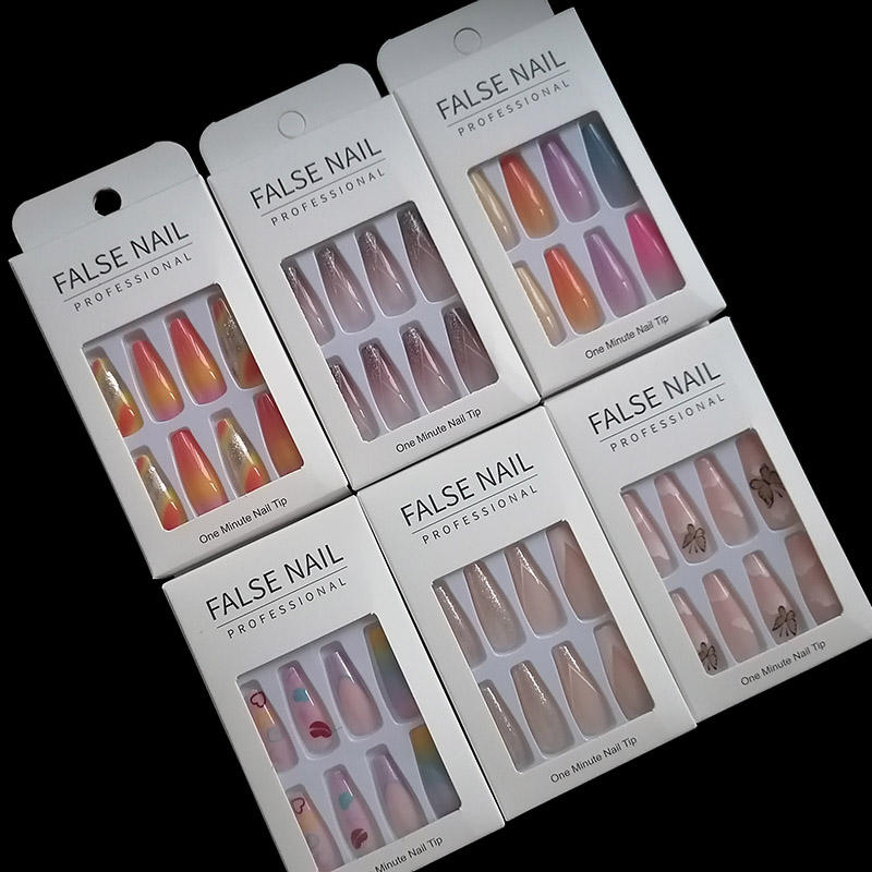 5 Assorted Packs of 24pc per pack Luxury Long Press On False Nails With Glue