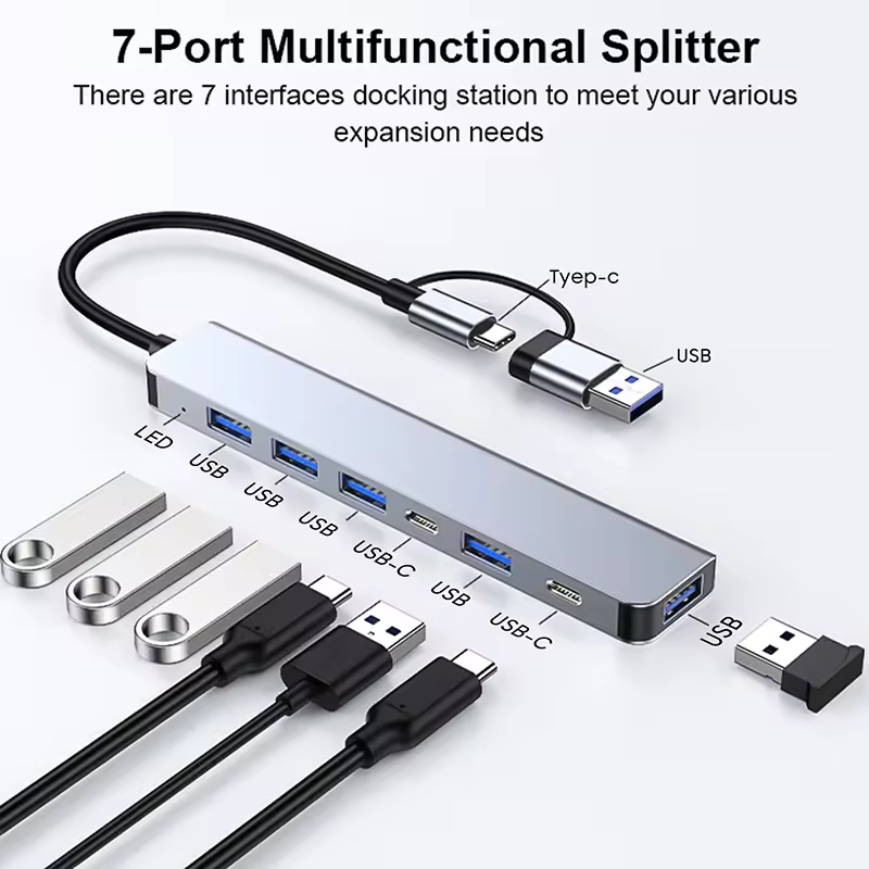 7 in 1 USB Splitter 2 in 1 USB A to Type C Hub 7 Port USB 3.0 with PD Expander USB Hubs For laptop PC Computer