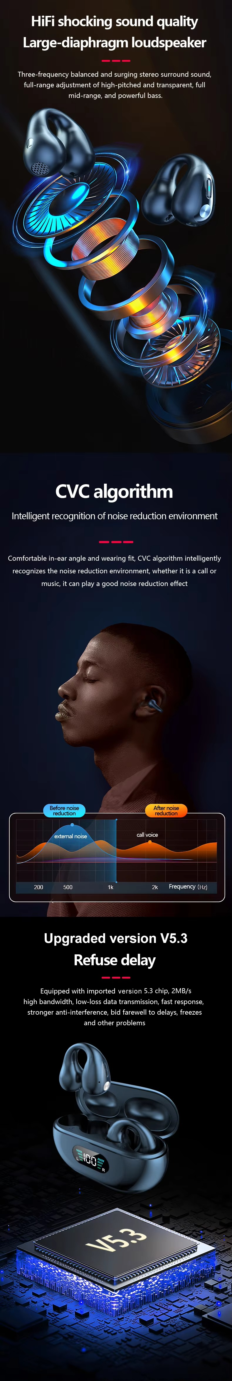 Q80 Ear Clip Wireless Sports Earphones with High Quality Sound