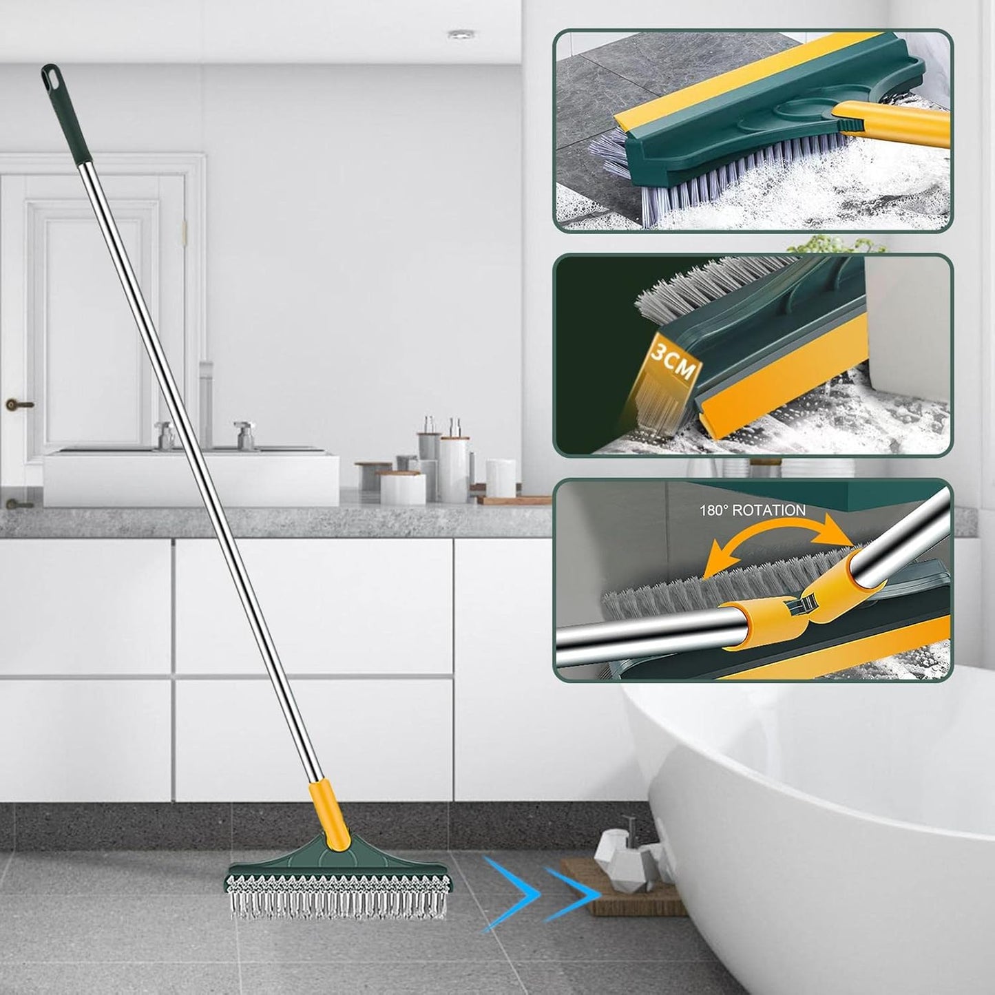 3-in-1 Bathroom Scrubber, Scrub, Scrap and Squeegee