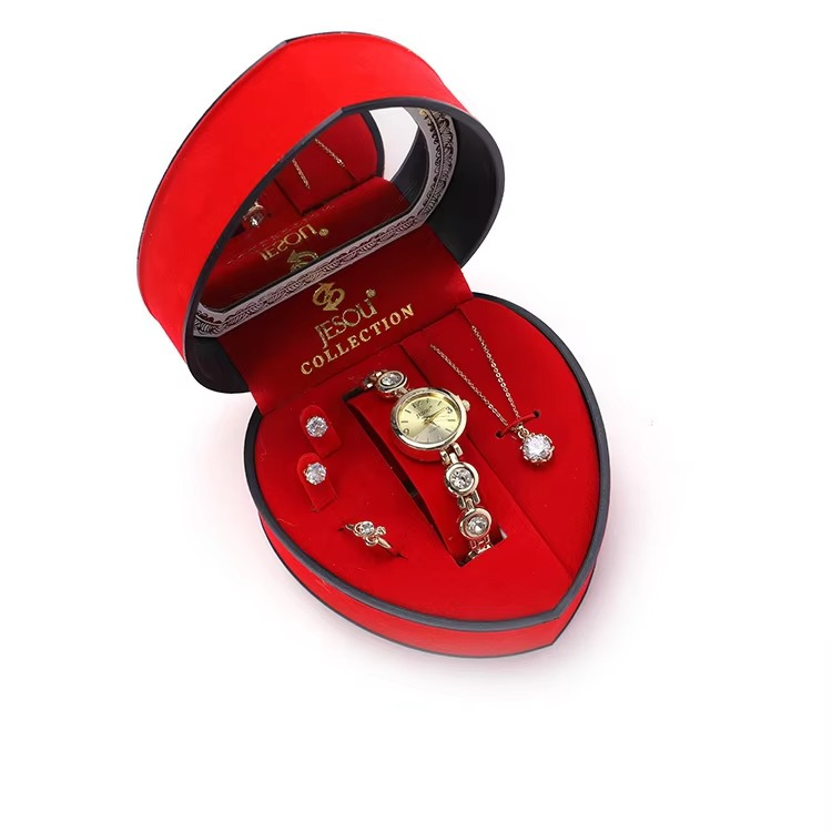 4pcs Jewelry Romantic Gift Set In a Red Heart Shape Box