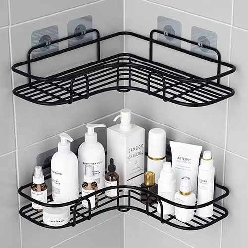 2pc Metal Corner Bathroom Storage Racks Self Adhesive