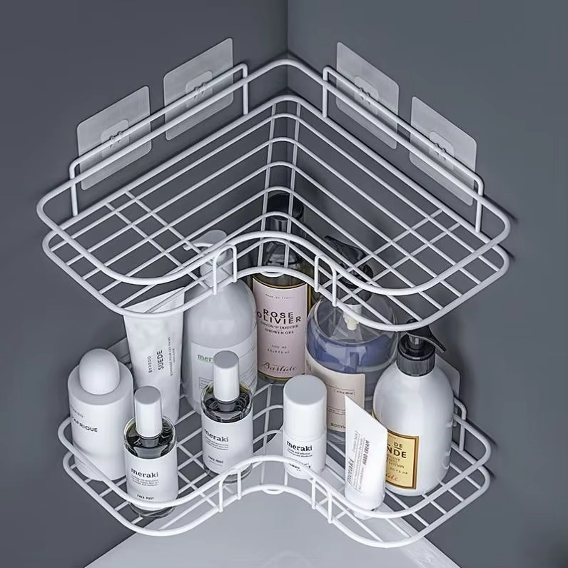 2pc Metal Corner Bathroom Storage Racks Self Adhesive
