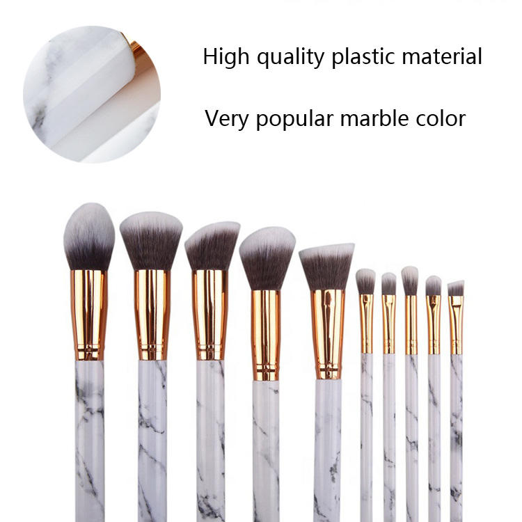 10Pcs Synthetic Hair Makeup Brush Kit High Quality Marble Professional Makeup Brush Set