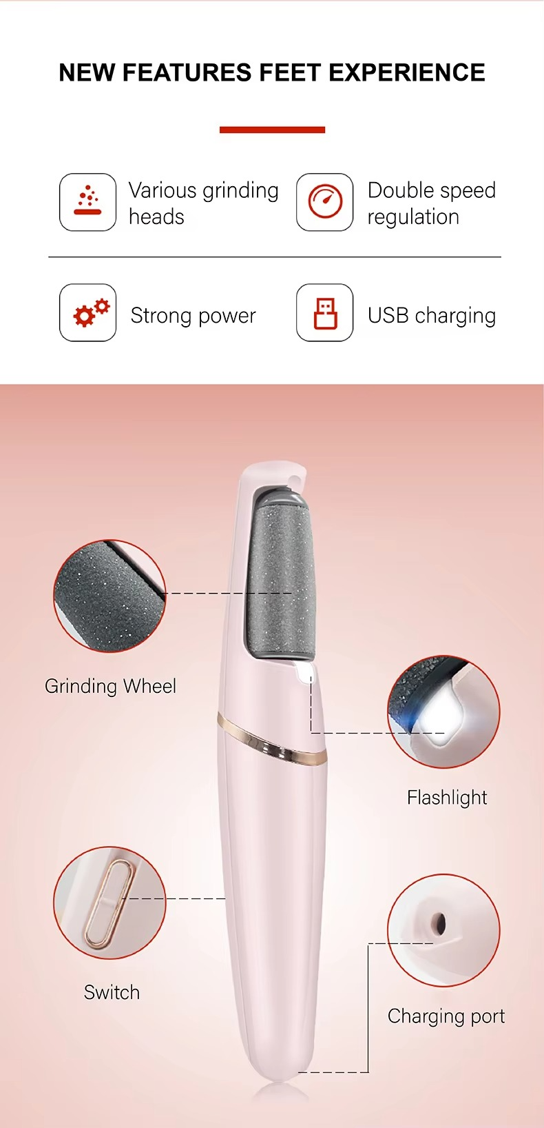 Rechargeable Electronic Foot Callus Remover High-Efficiency Electric Foot Grinder for Smoother Foot File