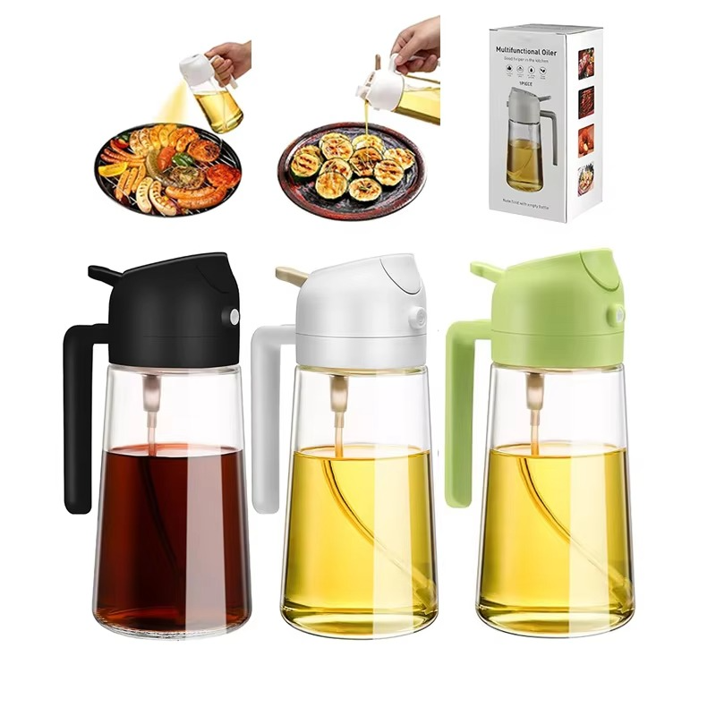 2 in 1 Oil Sprayer and Dispenser Glass Bottle