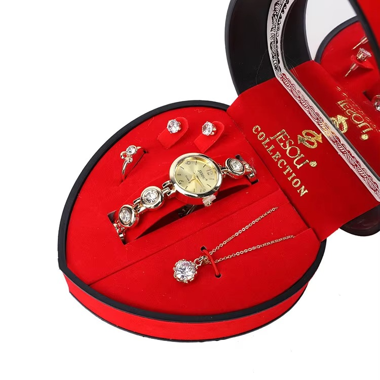 4pcs Jewelry Romantic Gift Set In a Red Heart Shape Box