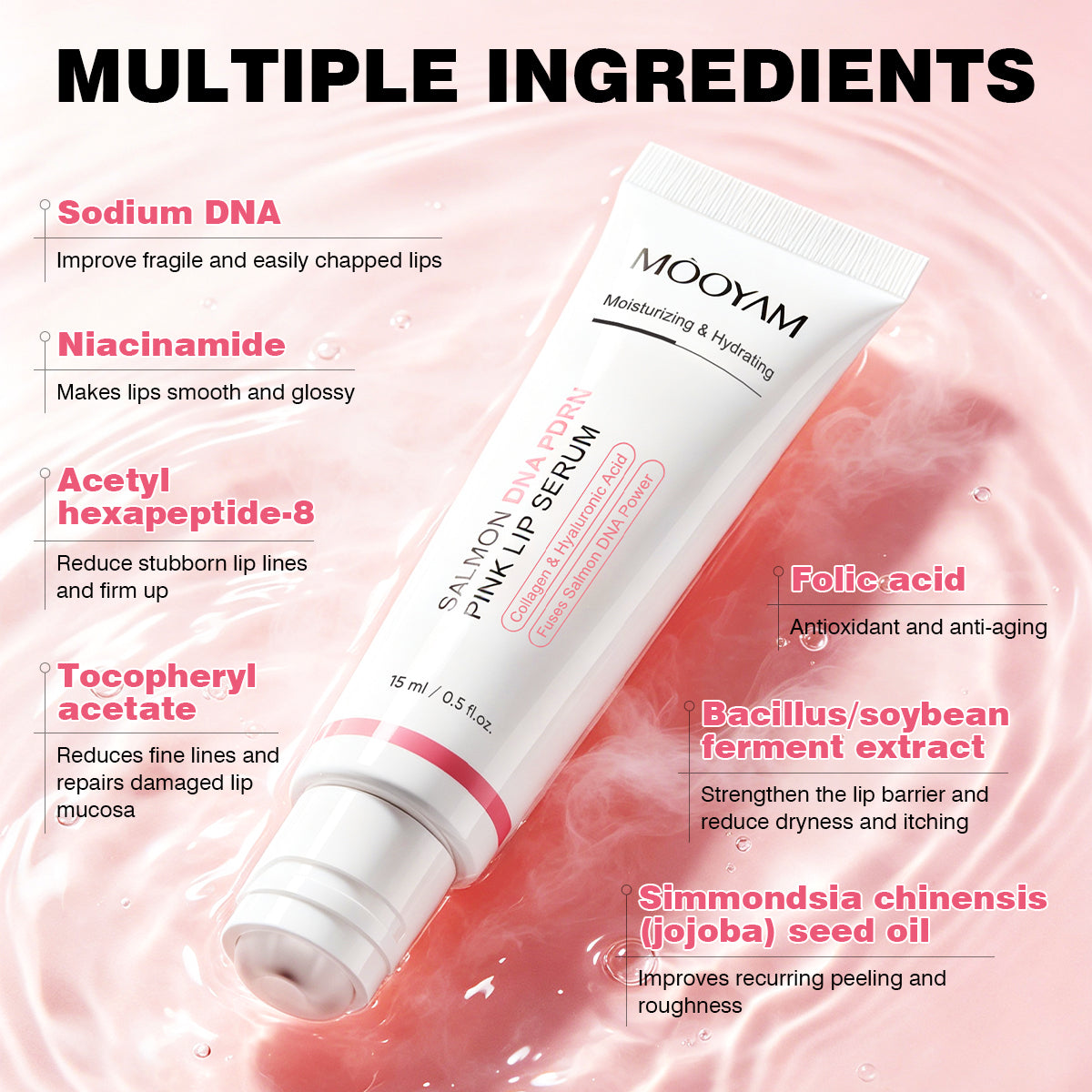 Mooyam Salmon DNA PDRN Pink Lip Serum Exfoliating for Dark Lips (Buy 1 get 1 free)