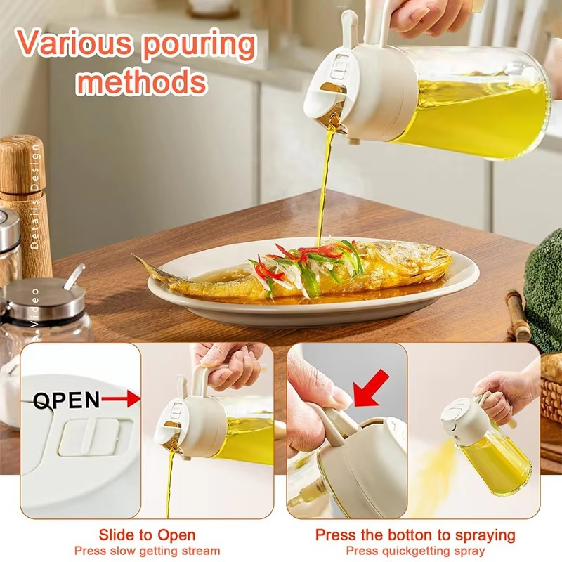 2 in 1 Oil Sprayer and Dispenser Glass Bottle