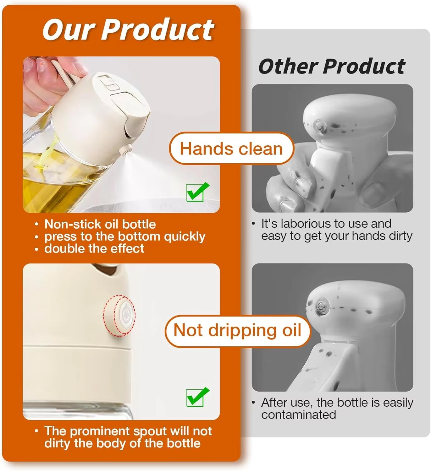 2 in 1 Oil Sprayer and Dispenser Glass Bottle