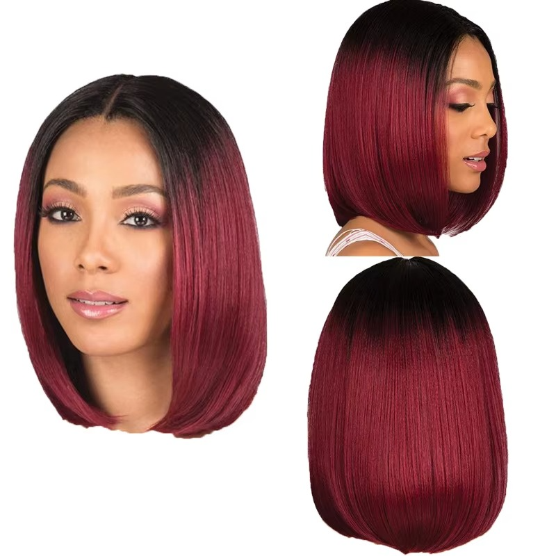 Heat Resistant Mid Split Tangle free Bob Wig  with a free wig Cap