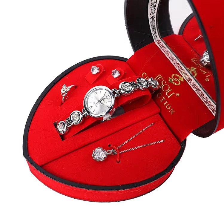 4pcs Jewelry Romantic Gift Set In a Red Heart Shape Box