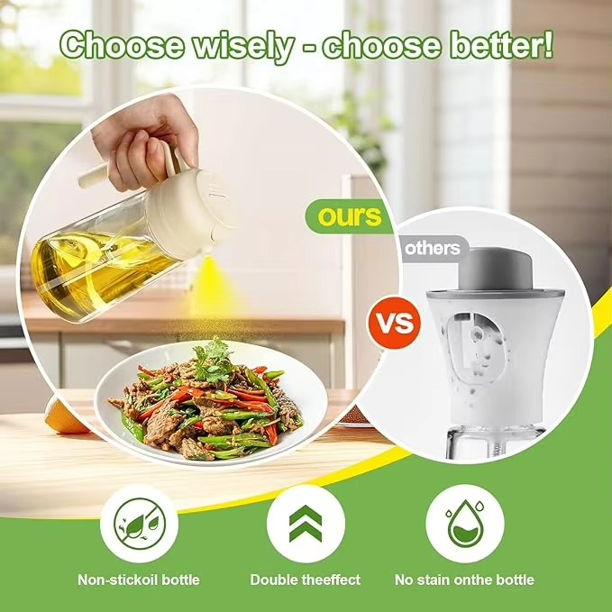 2 in 1 Oil Sprayer and Dispenser Glass Bottle