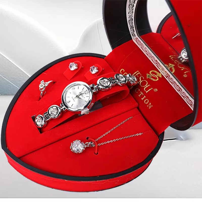 4pcs Jewelry Romantic Gift Set In a Red Heart Shape Box