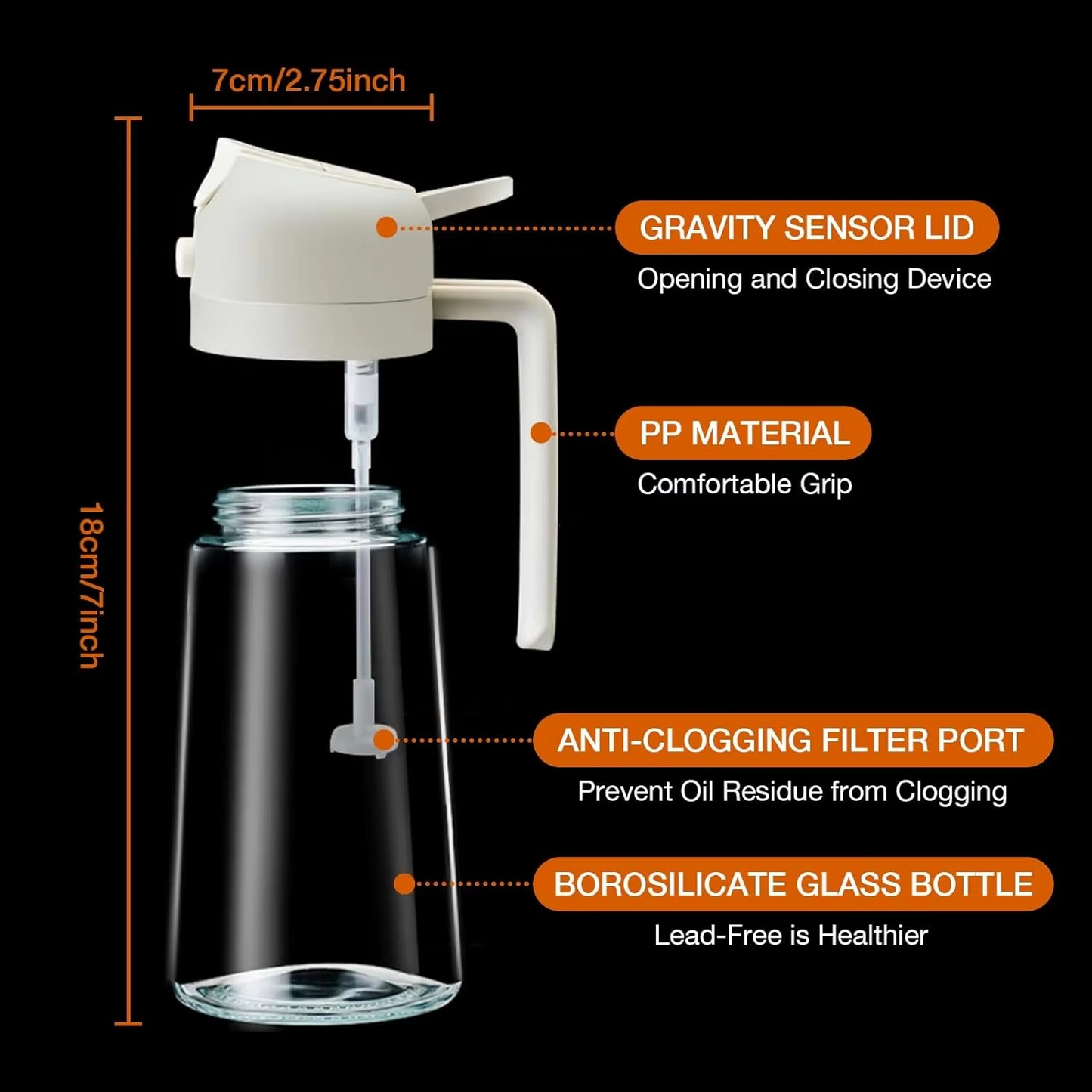 2 in 1 Oil Sprayer and Dispenser Glass Bottle