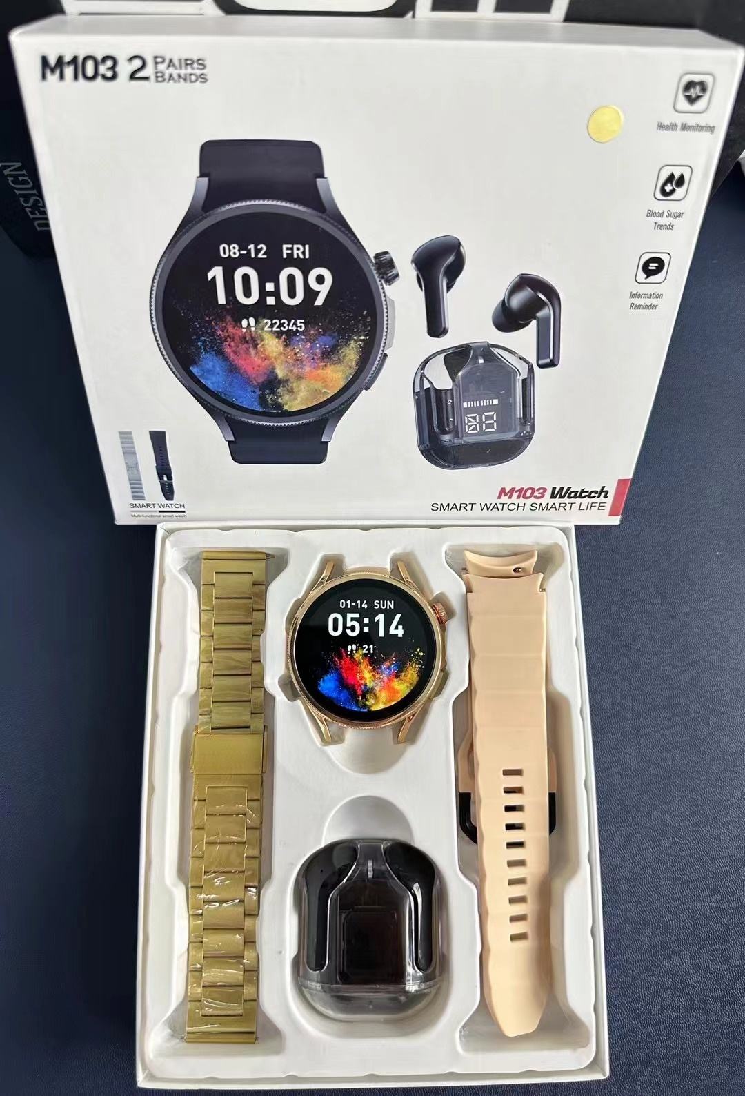 High Quality M103 Smart watch with 2 pairs of Straps and Free Earbuds