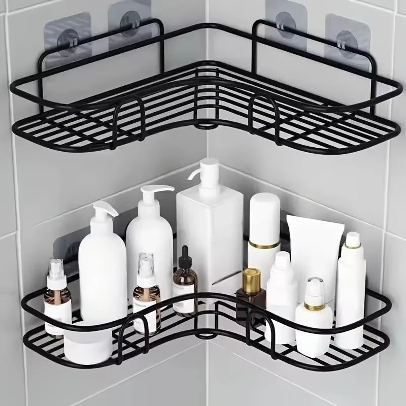 2pc Metal Corner Bathroom Storage Racks Self Adhesive