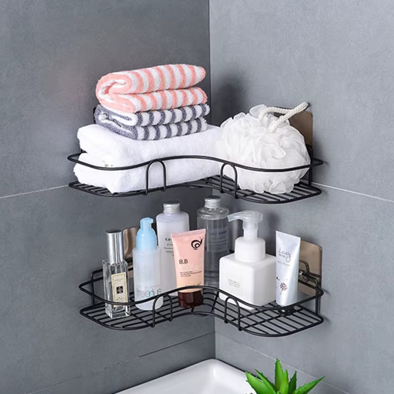 2pc Metal Corner Bathroom Storage Racks Self Adhesive