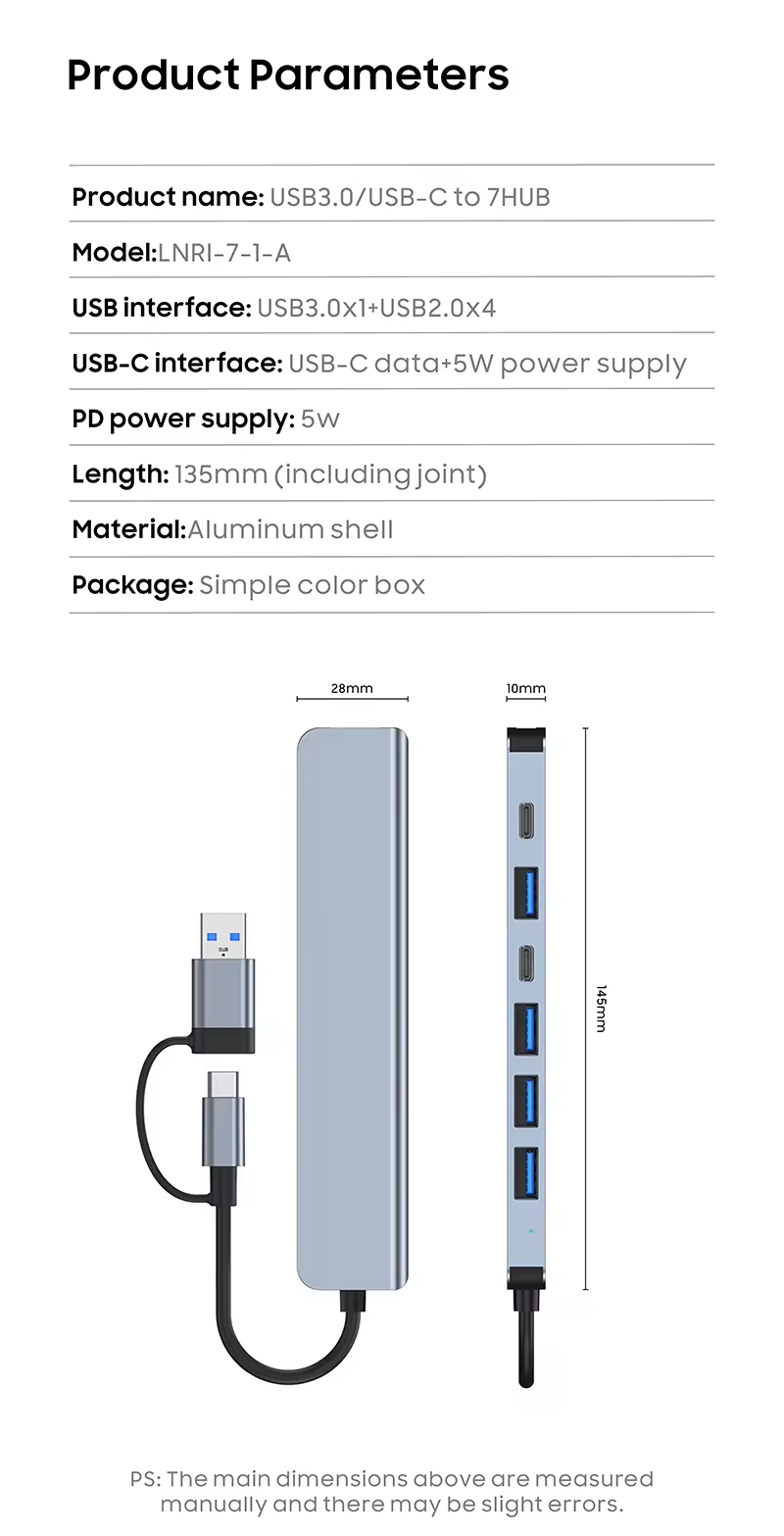 7 in 1 USB Splitter 2 in 1 USB A to Type C Hub 7 Port USB 3.0 with PD Expander USB Hubs For laptop PC Computer