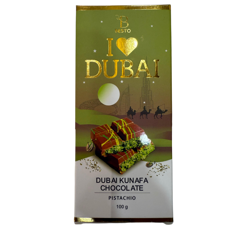 Viral Dubai Kunafa Pistachio Chocolate, Milk Chocolate bar Filled with Pistachio Cream