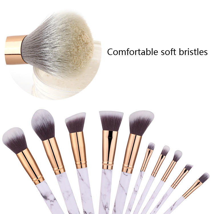 10Pcs Synthetic Hair Makeup Brush Kit High Quality Marble Professional Makeup Brush Set