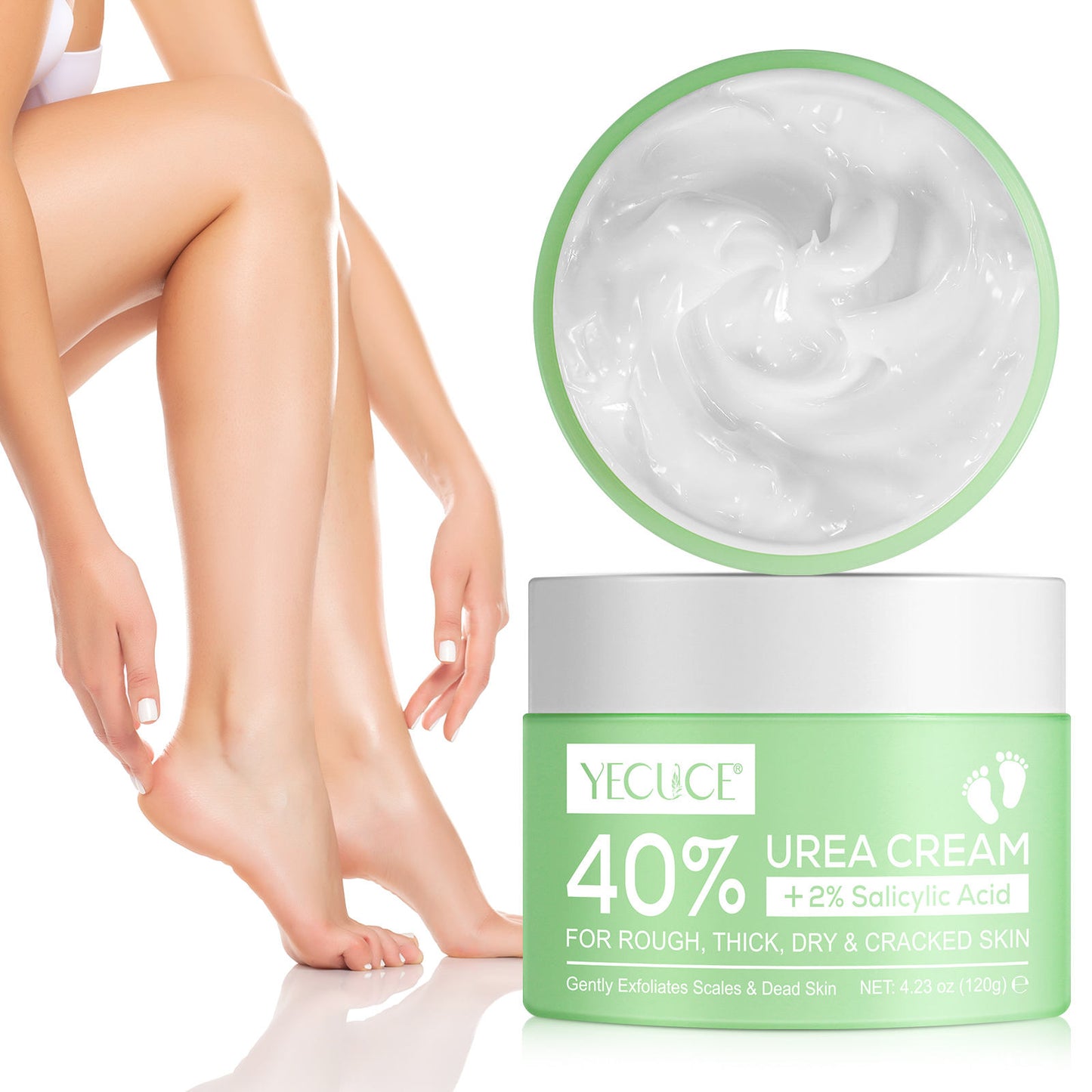 120g YECUCE 40% Urea Foot Cream, Soft Heels cream, Deeply Exfoliating and Moisturizes Rough Dry Cracked Feet and Hands with 40% Urea Cream 2% Salicylic Acid