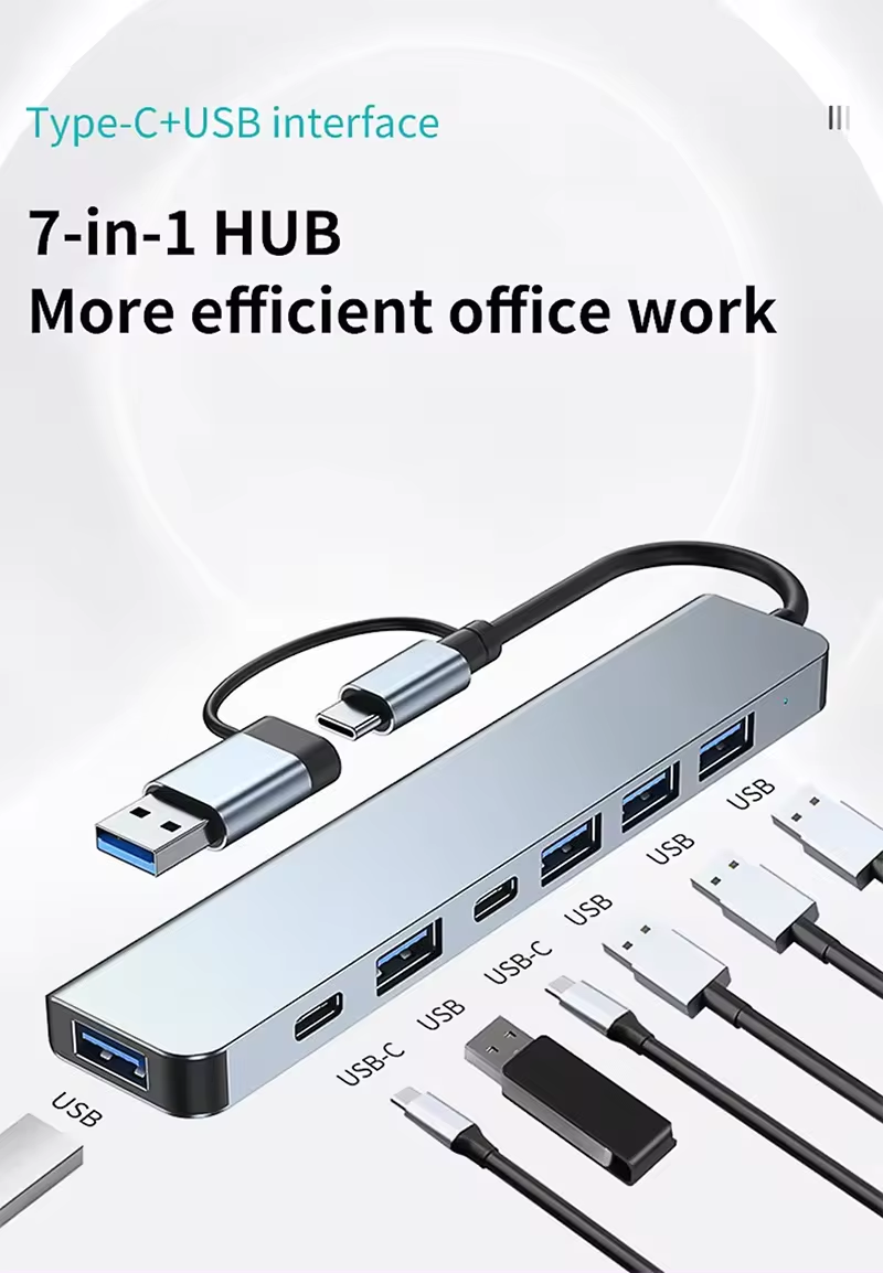 7 in 1 USB Splitter 2 in 1 USB A to Type C Hub 7 Port USB 3.0 with PD Expander USB Hubs For laptop PC Computer