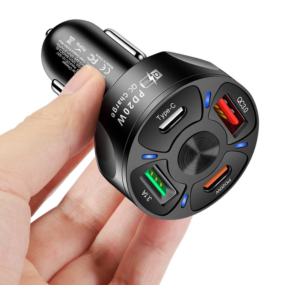 66W Fast Charging Digital Display Car Charger Adapter with 4 USB Ports Fast Charger Quick Charge 3.0 Overcurrent OTG OLP USB Interface Car Charger