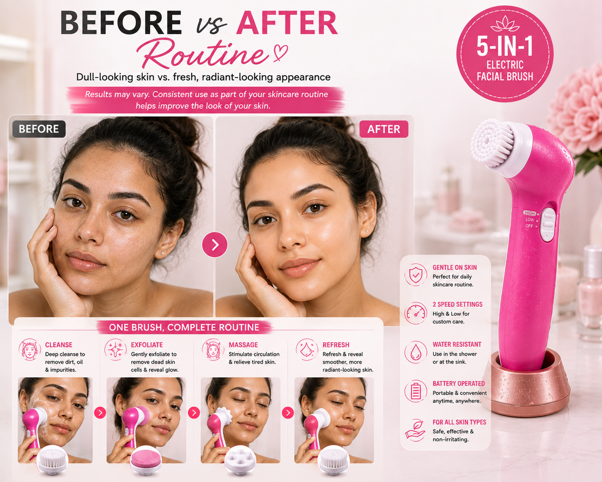 5 in 1 Electric Facial cleansing Brush Set with Massager plus free batteries