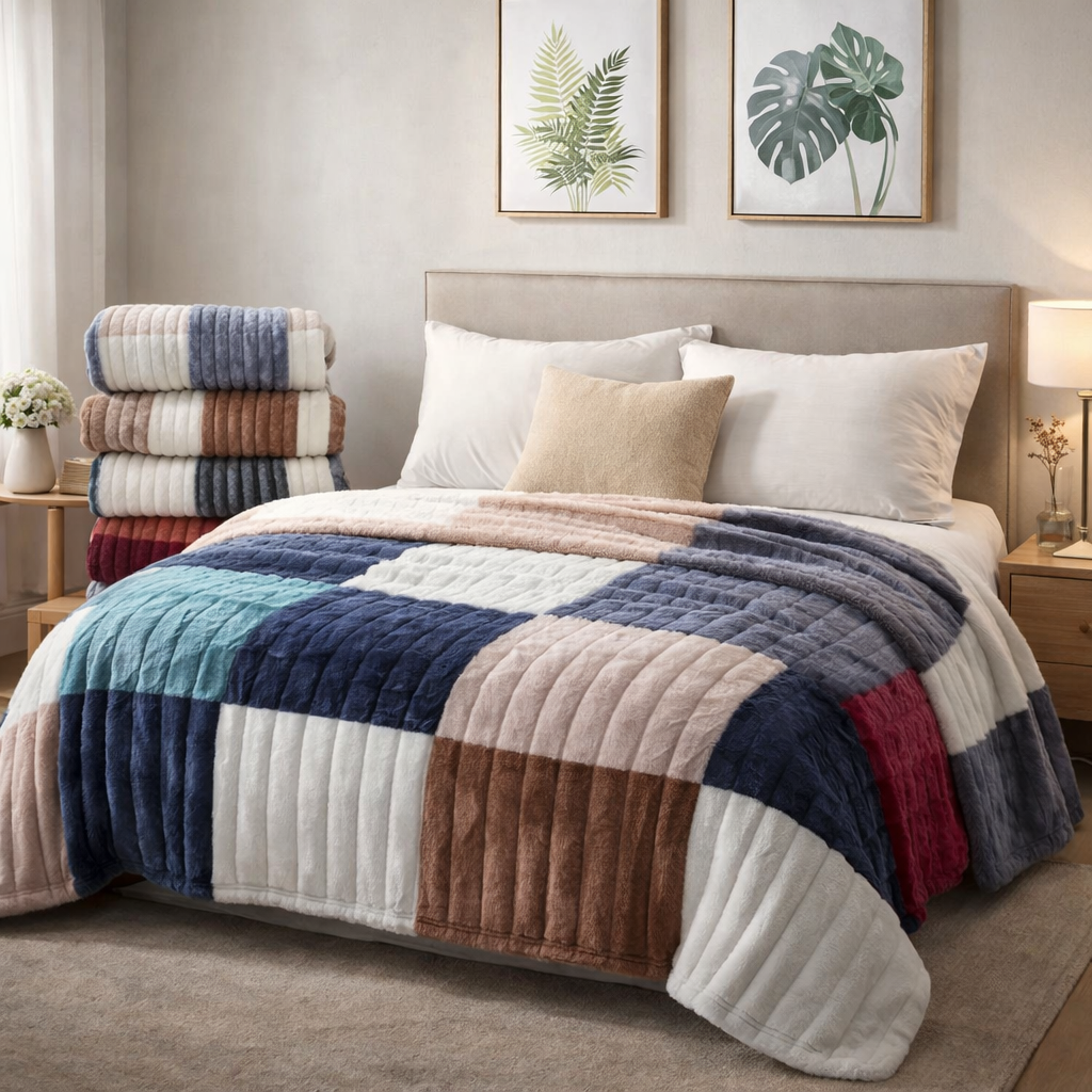 Ultra Soft Patchwork Velvet Fleece Blanket For Bed and Sofa size 6 by 6