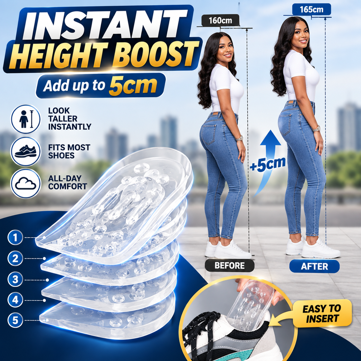 5-Layer Height Increase Insoles – Add Up to 5cm Instantly