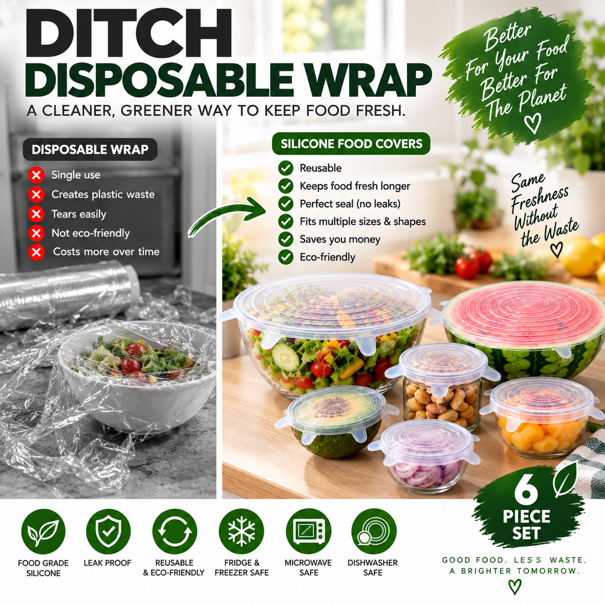 6-Piece Silicone Food Covers Set